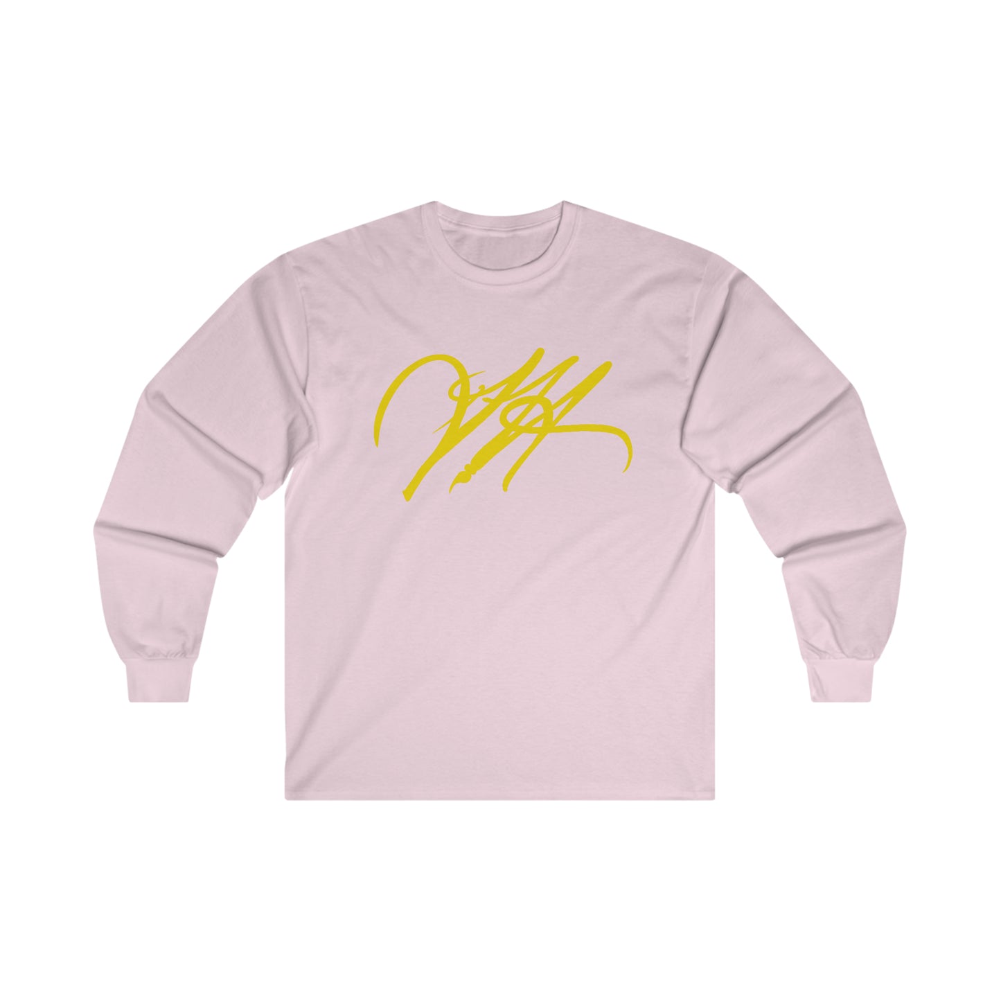 “Script Logo - Yellow”-  Unisex Long Sleeve Graphic Shirt by Artist David Hilborn