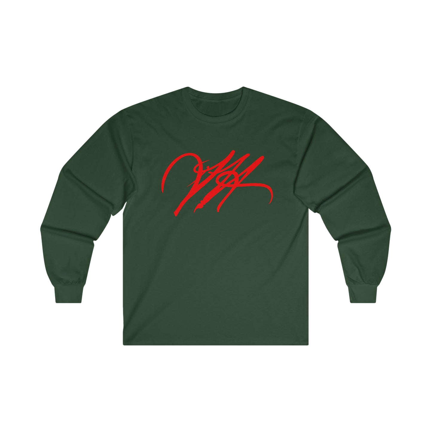 “Script Logo- Red”-  Unisex Long Sleeve Graphic Shirt by Artist David Hilborn