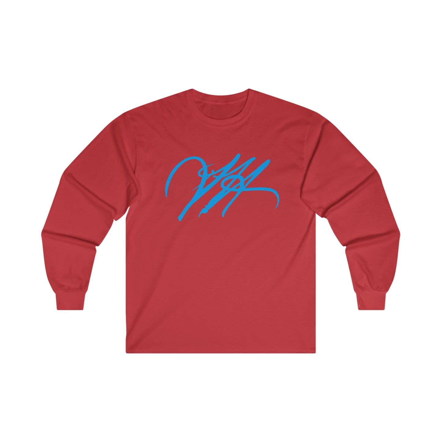 “Script Logo - Electric Blue”-  Unisex Long Sleeve Graphic Shirt by Artist David Hilborn