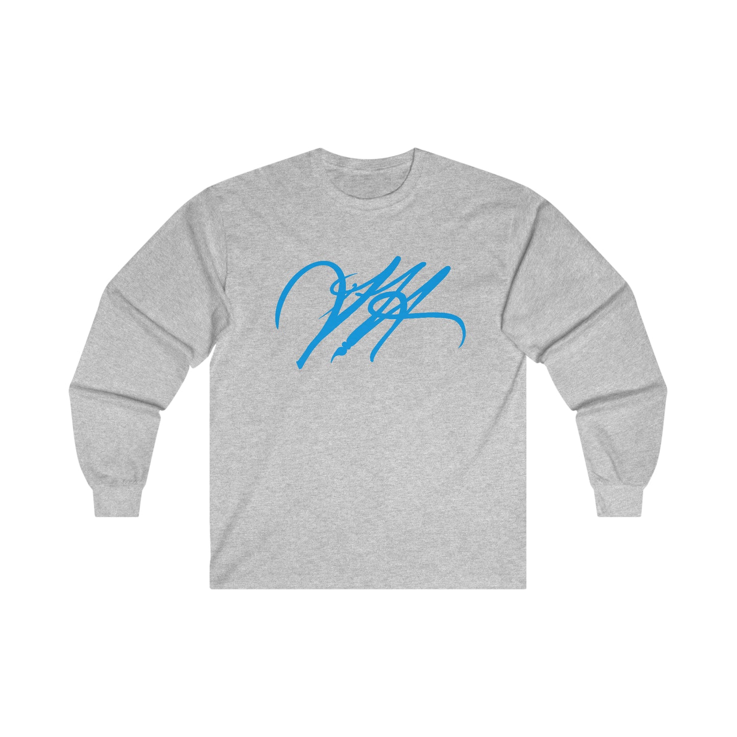 “Script Logo - Electric Blue”-  Unisex Long Sleeve Graphic Shirt by Artist David Hilborn