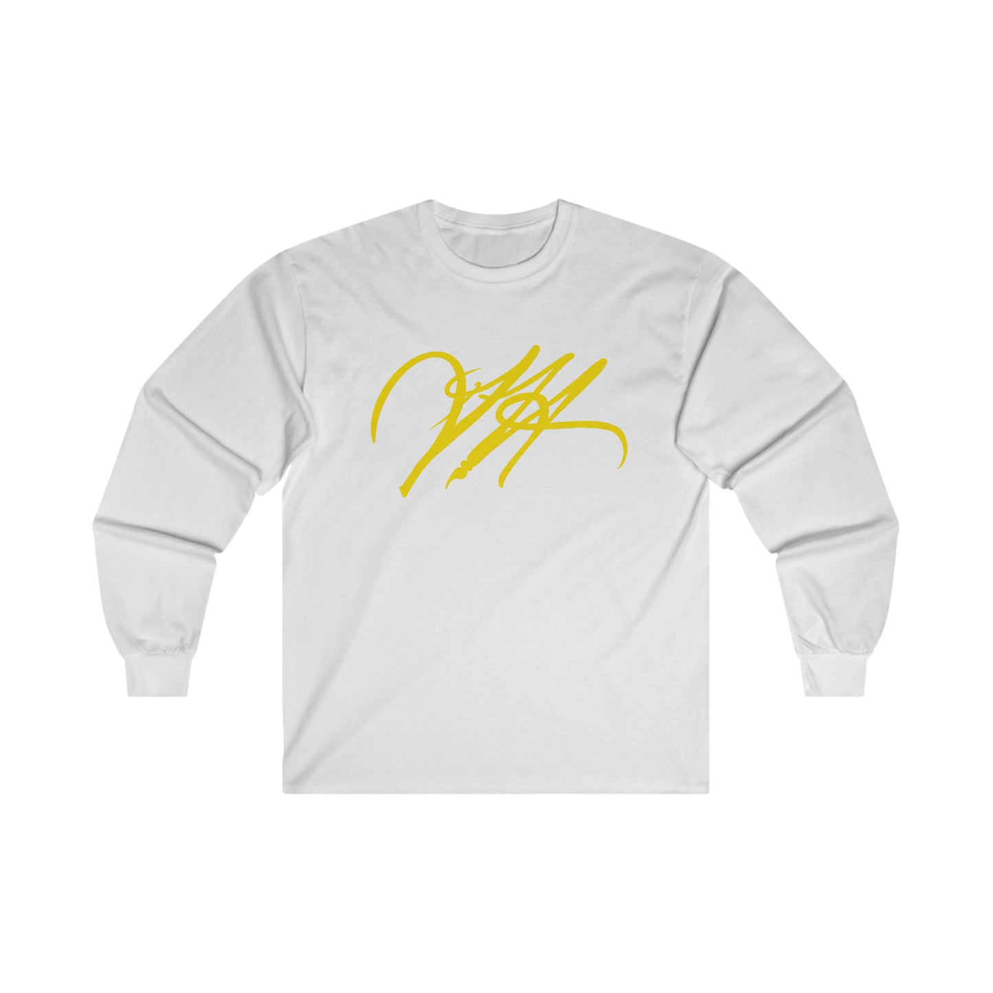 “Script Logo - Yellow”-  Unisex Long Sleeve Graphic Shirt by Artist David Hilborn