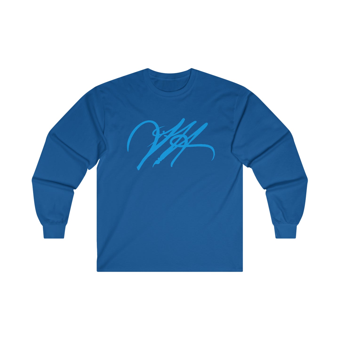 “Script Logo - Electric Blue”-  Unisex Long Sleeve Graphic Shirt by Artist David Hilborn