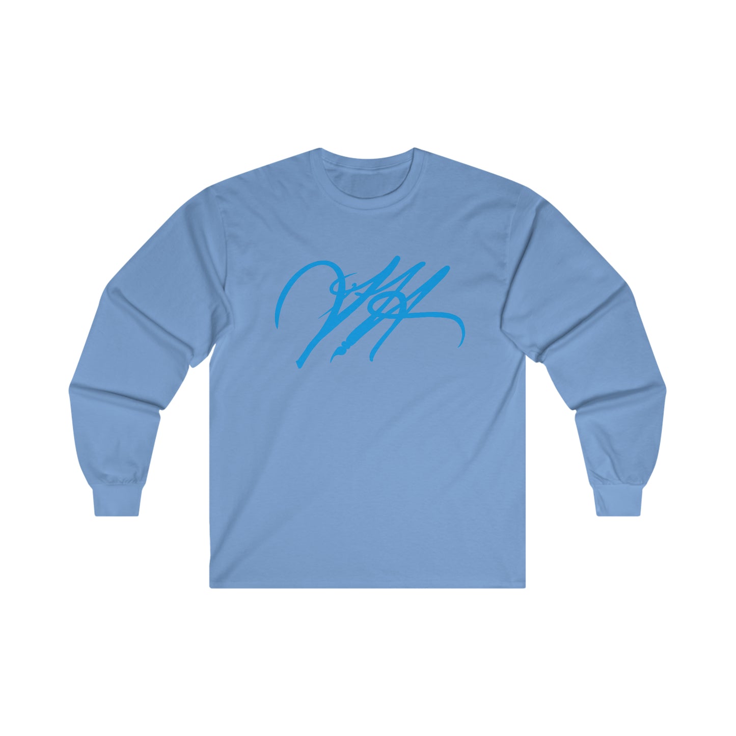 “Script Logo - Electric Blue”-  Unisex Long Sleeve Graphic Shirt by Artist David Hilborn