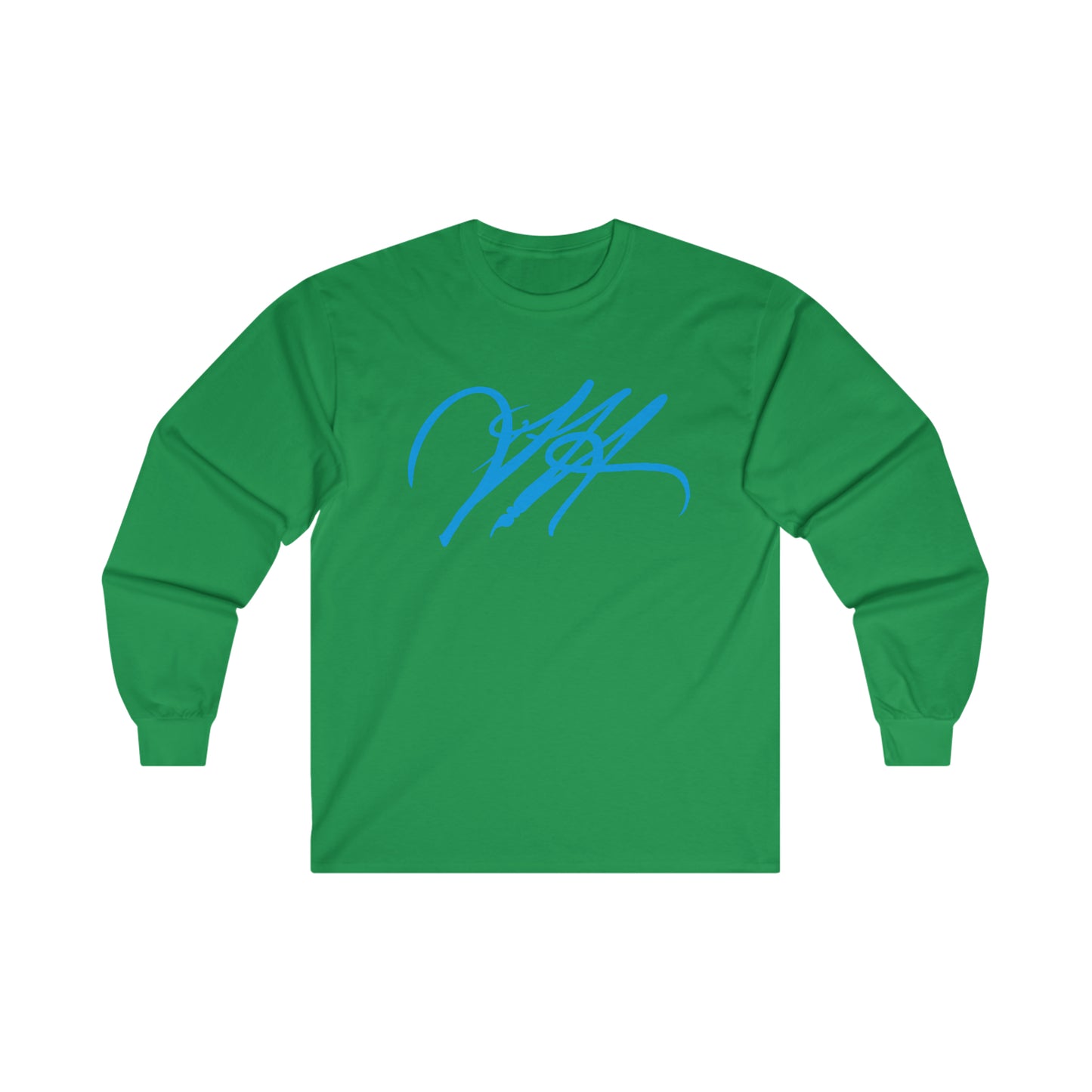 “Script Logo - Electric Blue”-  Unisex Long Sleeve Graphic Shirt by Artist David Hilborn