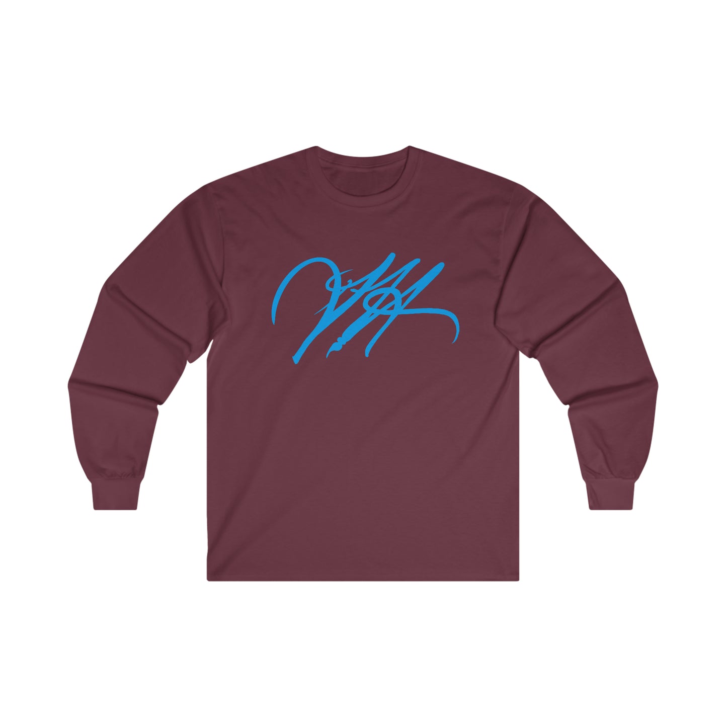 “Script Logo - Electric Blue”-  Unisex Long Sleeve Graphic Shirt by Artist David Hilborn