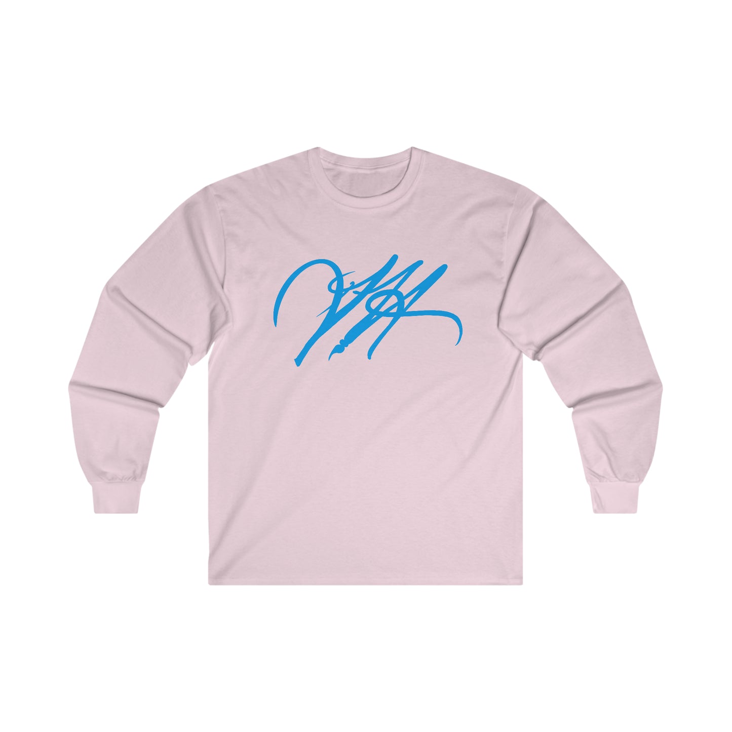 “Script Logo - Electric Blue”-  Unisex Long Sleeve Graphic Shirt by Artist David Hilborn