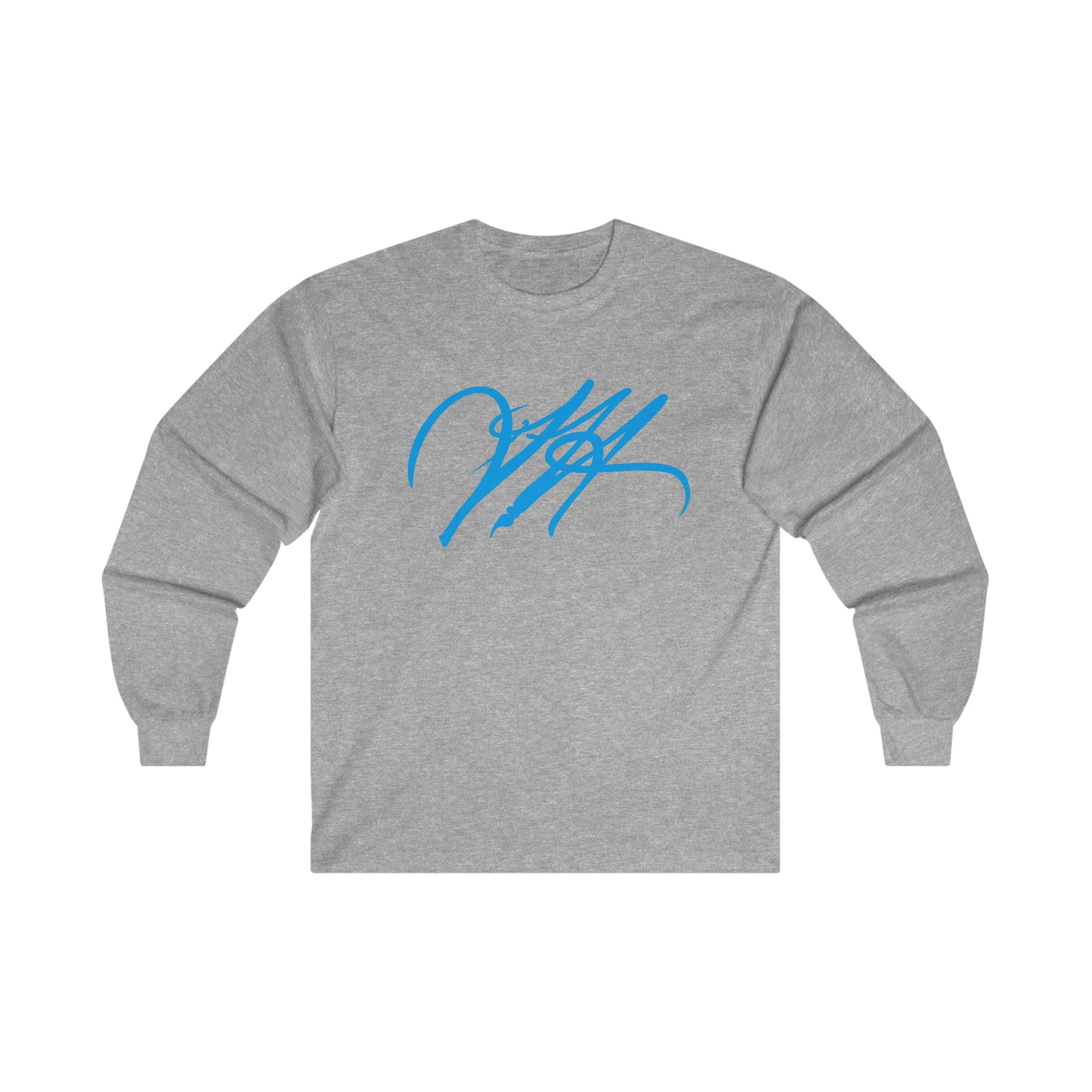 “Script Logo - Electric Blue”-  Unisex Long Sleeve Graphic Shirt by Artist David Hilborn