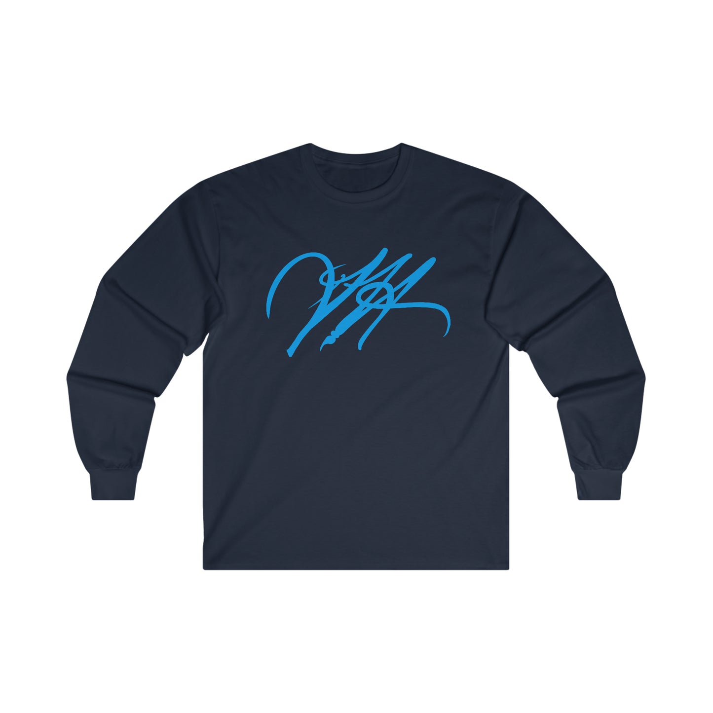 “Script Logo - Electric Blue”-  Unisex Long Sleeve Graphic Shirt by Artist David Hilborn