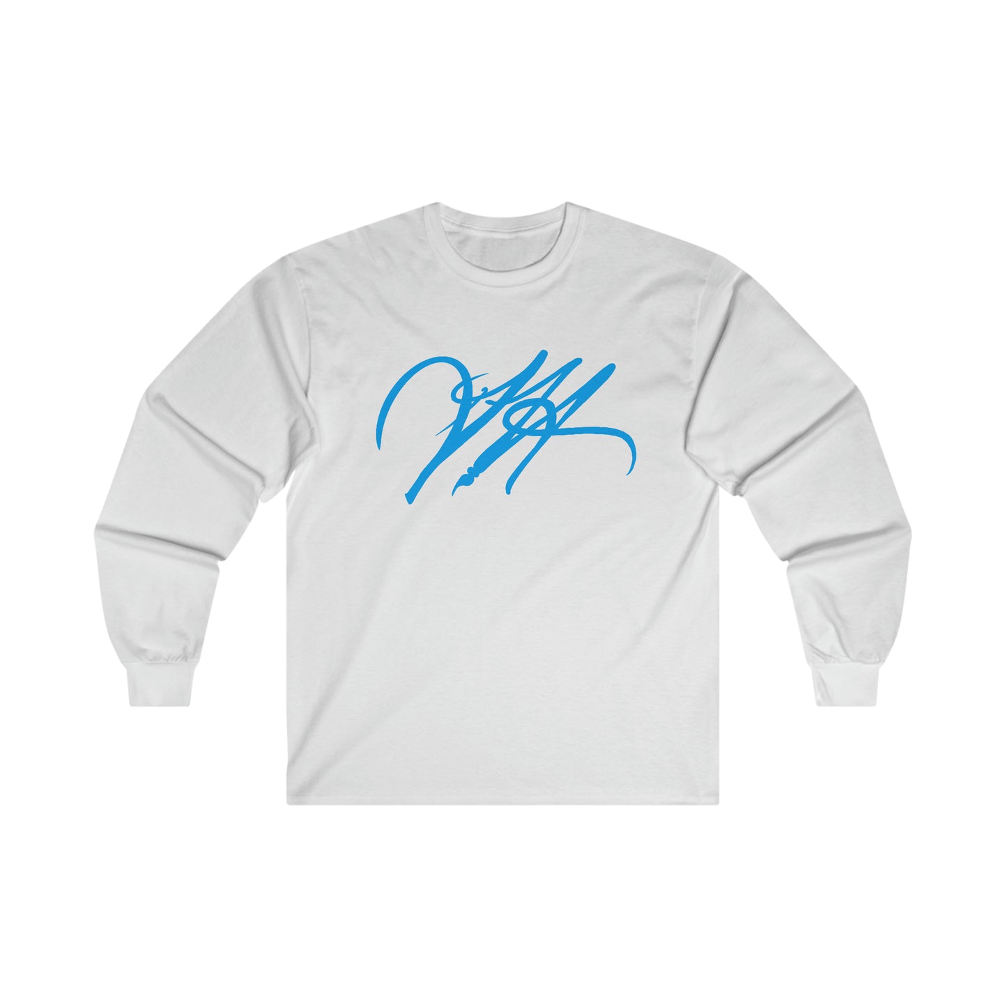 “Script Logo - Electric Blue”-  Unisex Long Sleeve Graphic Shirt by Artist David Hilborn